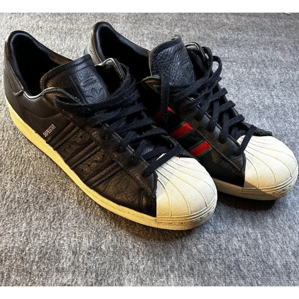 RARE 2017 VTG Adidas Originals Superstar 80s Core Black Red Green Stripes Sz 13